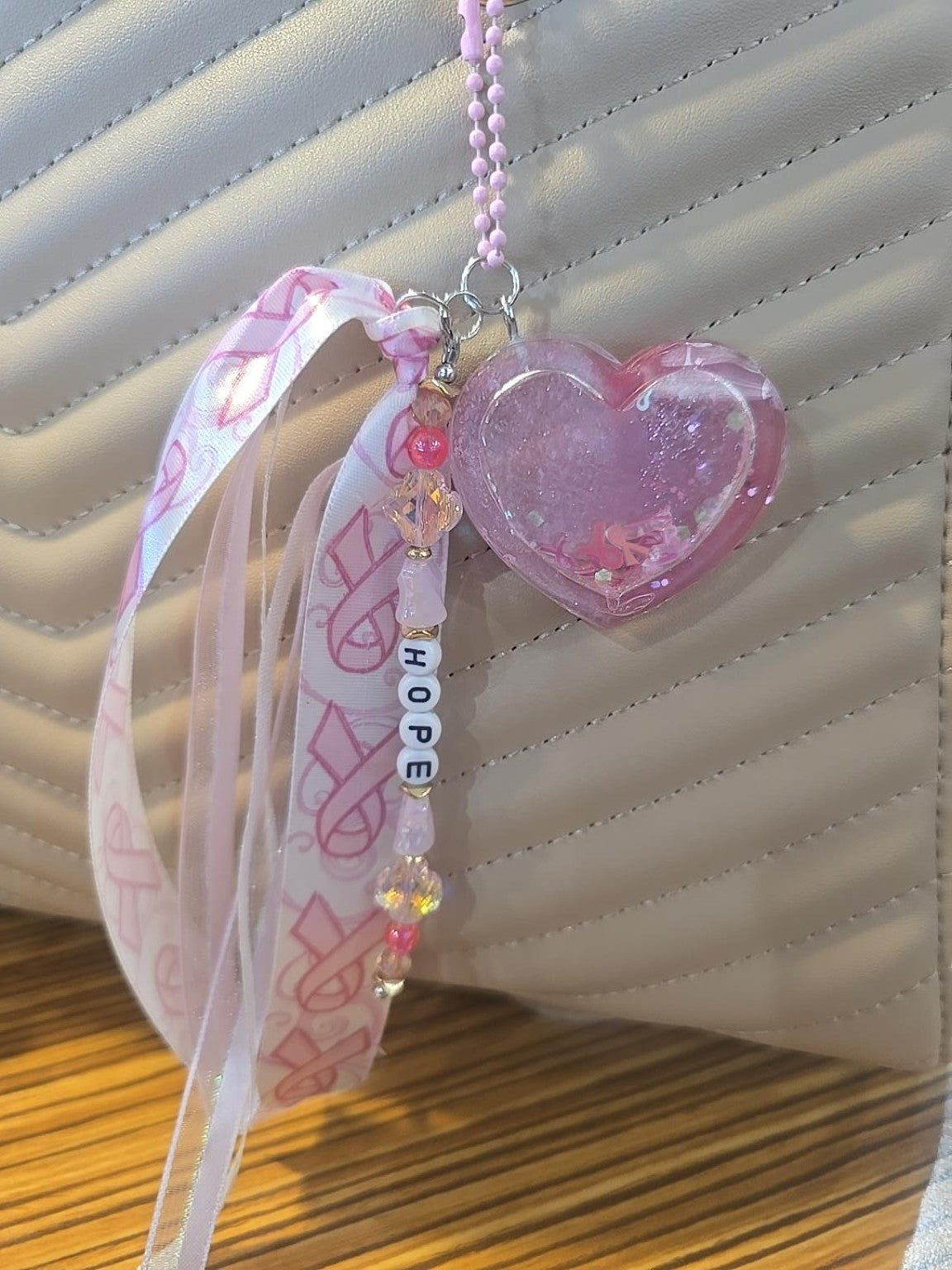 Pink Ribbon Shaker Keychain